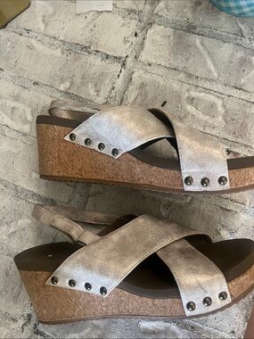 Boutique by Corkys Teresa Metallic Cork Slingback Sandals sz 10